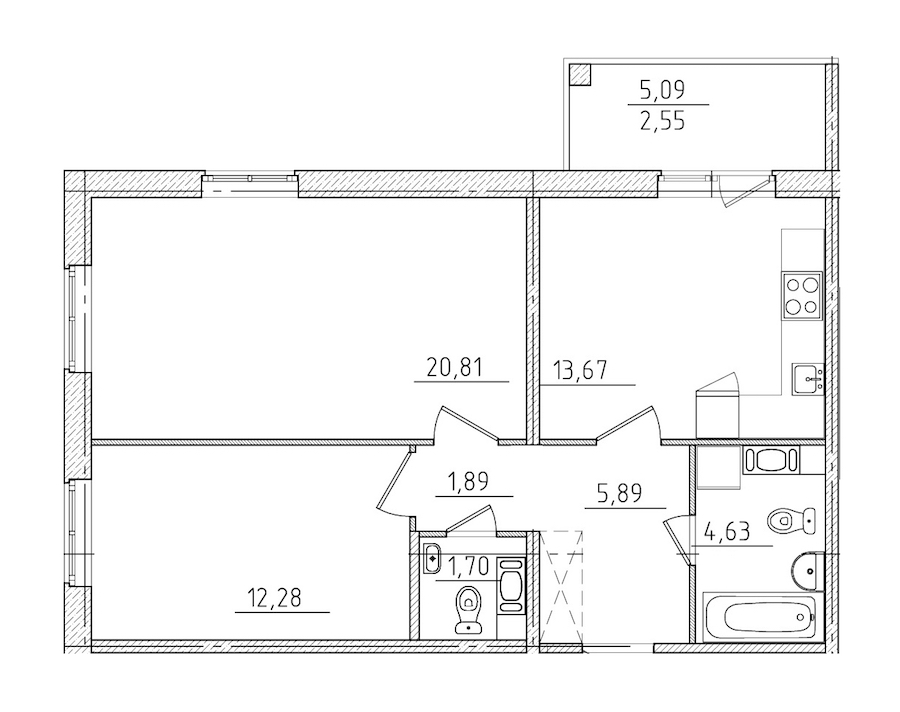 2-комнатная квартира 65.96 м², 3/8 эт., ЖК «IQ Гатчина 3»